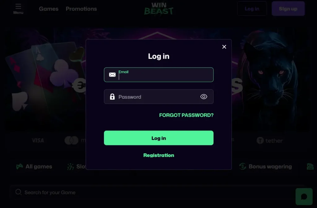 Win Beast Casino Login Form